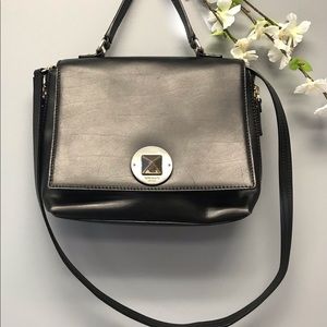 Kate Spade Black Leather Crossbody Purse Tote Bag Calf Hair Trim -Rare